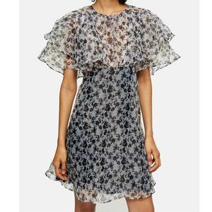 Topshop NEW Organza Tiered Ruffle Floral Dress